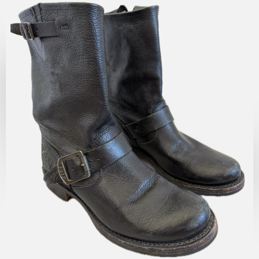 FRYE Veronica Short Harness Black Leather Moto Biker Boots Grunge Core Size 6.5 - Picture 13 of 14